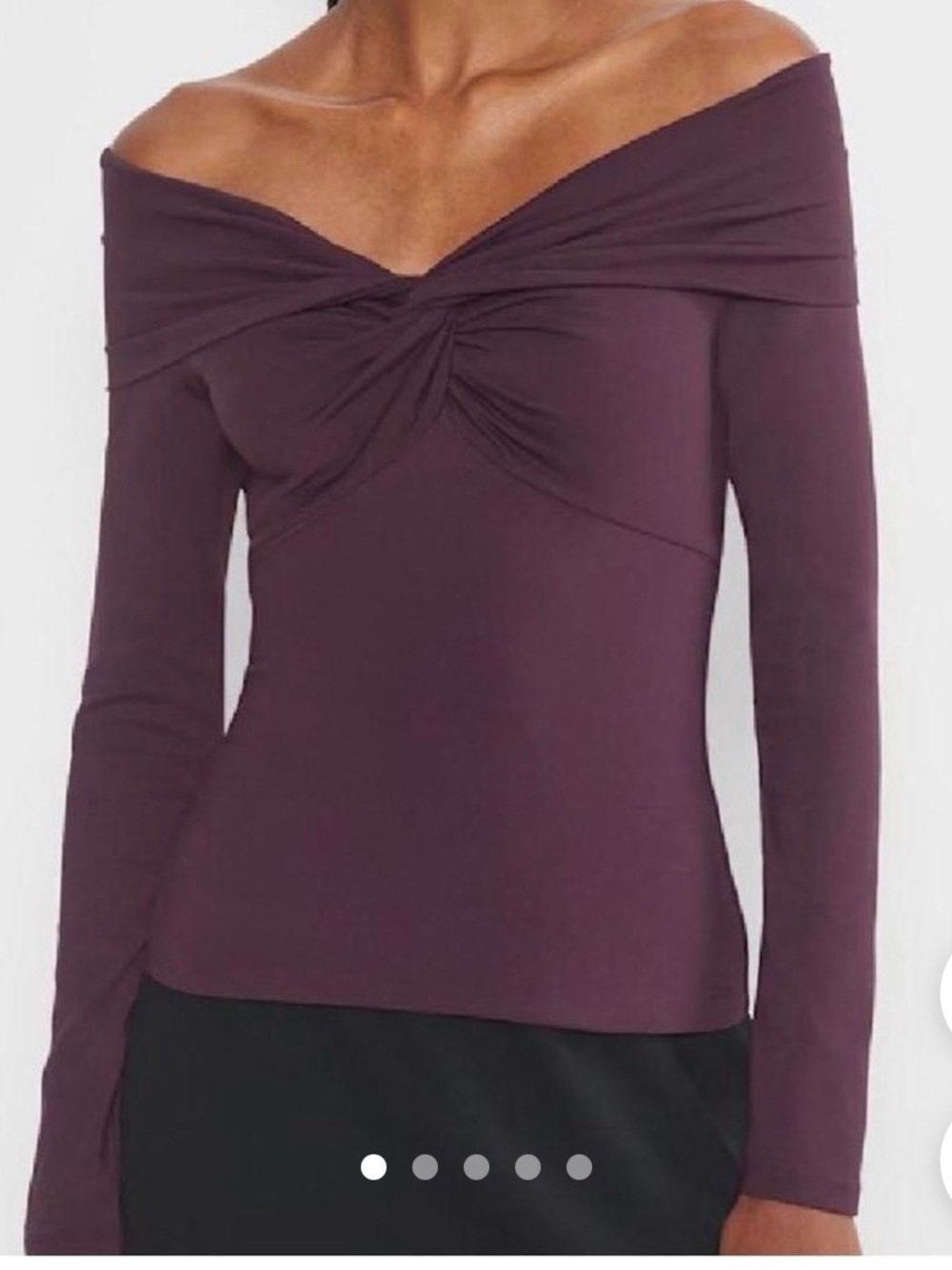 Off-Shoulder Twist Front Long Sleeve Top - Plum